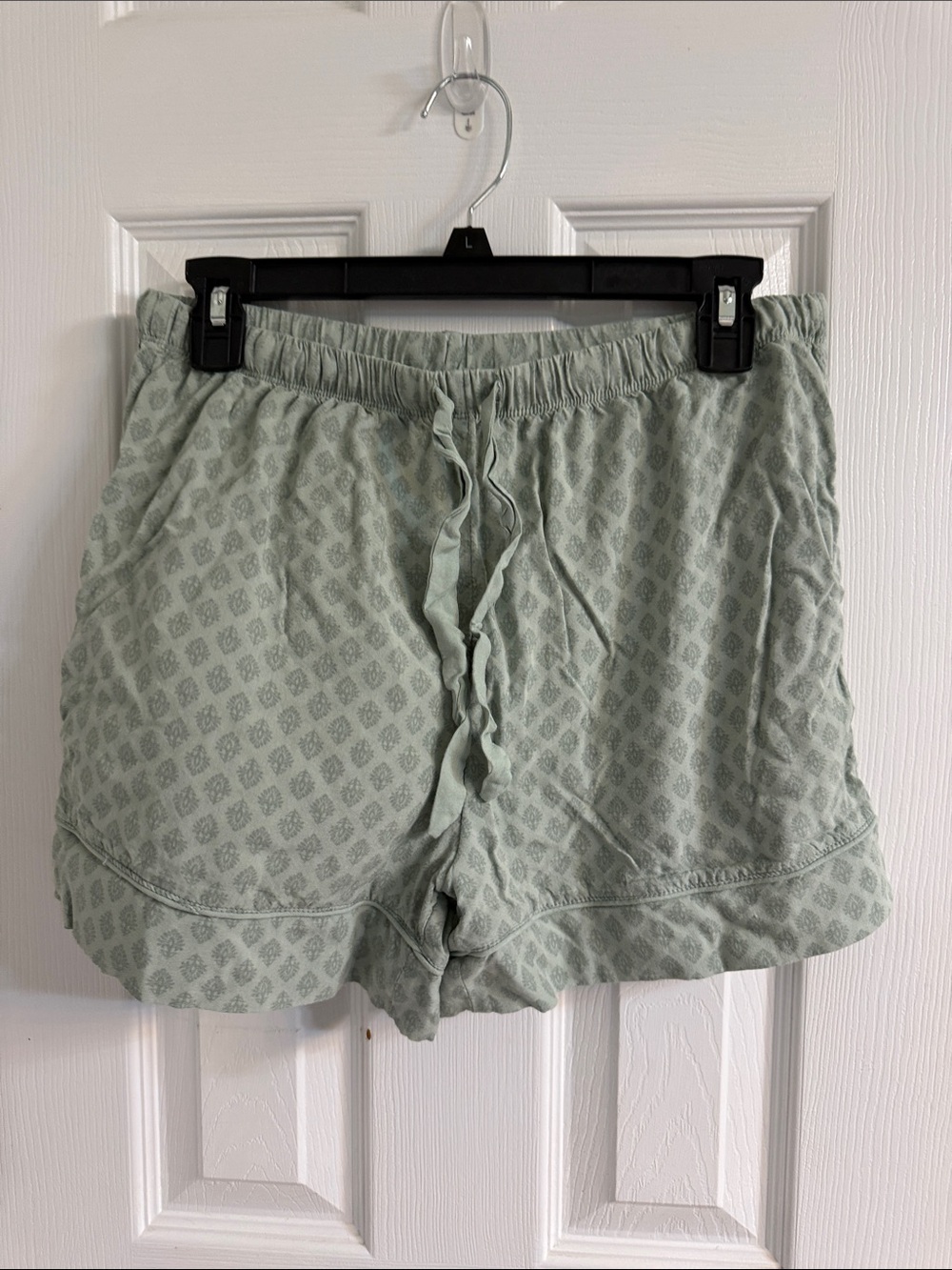 Women’s Sage Green Patterned Drawstring Athletic Shorts
